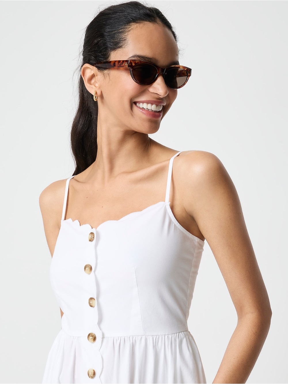 NWT J. Crew Scallop Trim Button Front Midi Dress Button Front in White - Picture 3 of 11